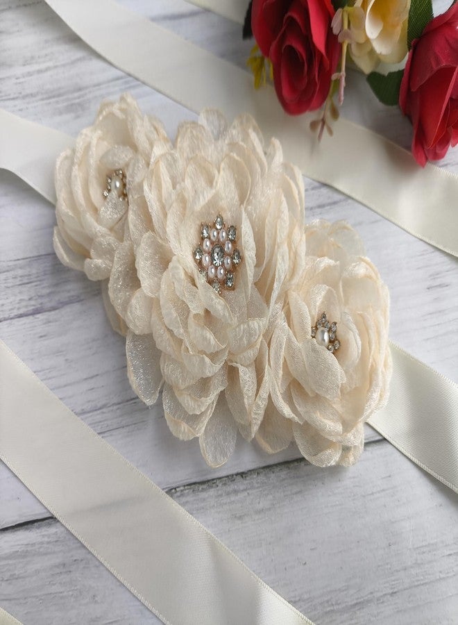 Oyabridal Organza Flower Girl Sash Belt, Organza Floral Sash Belt for Women Wedding Dress (Beige) - Image 4