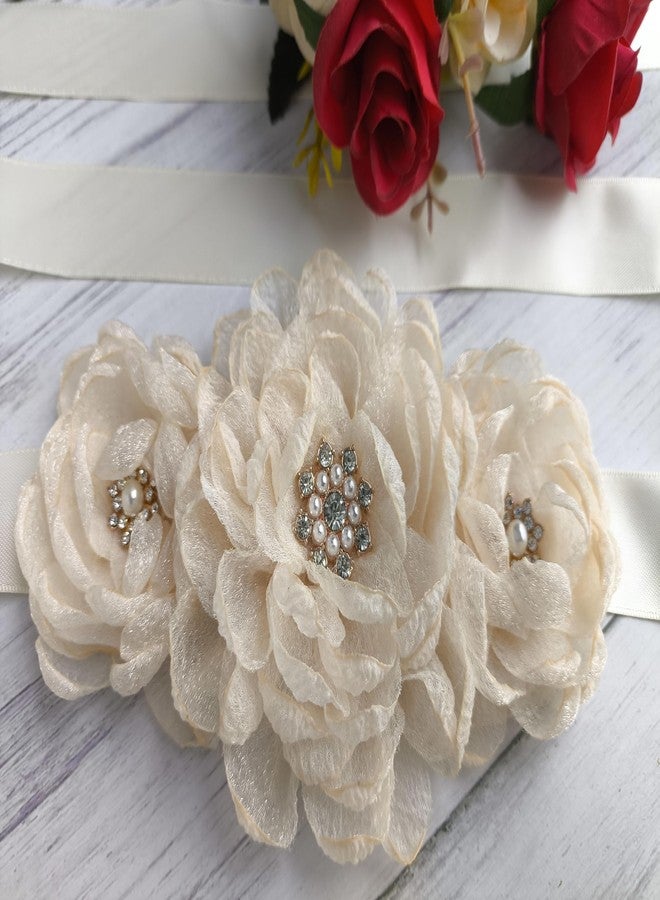 Oyabridal Organza Flower Girl Sash Belt, Organza Floral Sash Belt for Women Wedding Dress (Beige) - Image 3