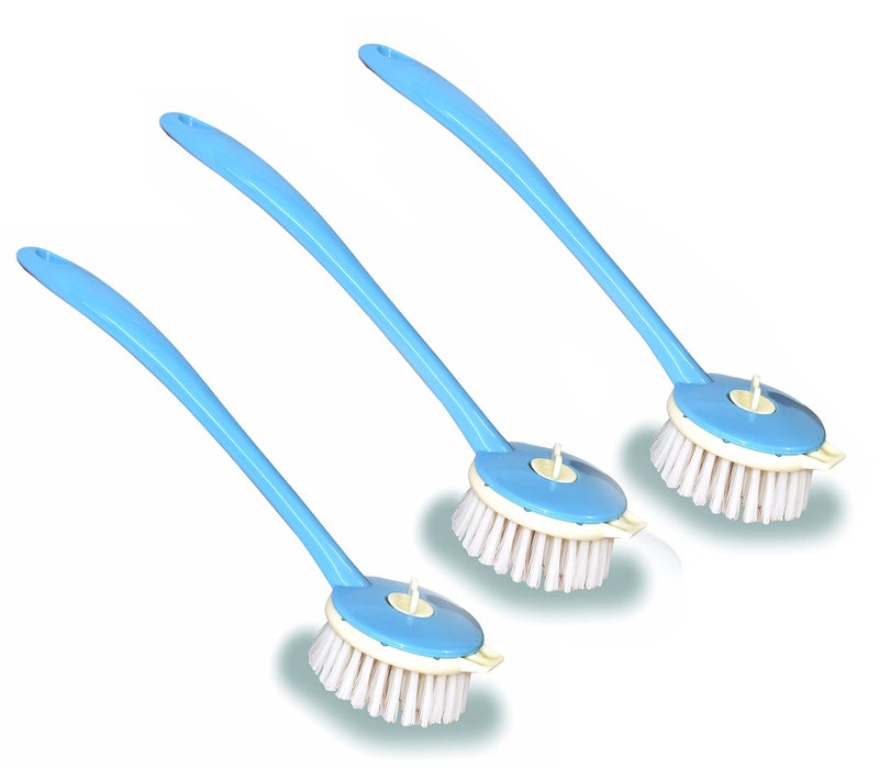 Homfine Pack of 3 Sink Brush Round Kitchen Cleaning Handy Brush (Aqua Green, 3 Pc, Size : 30cm) - Image 1