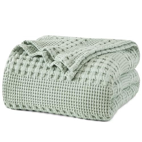 PHF 100 Cotton Waffle Weave Blanket King Size for Bed Soft Lightweight Breathable for Spring and Summer AllSeason Comfort Luxury Aesthetic Blanket for Home Decor 108x90 Mint Green - Image 1