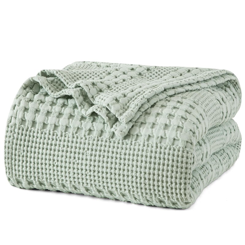 PHF 100 Cotton Waffle Weave Blanket King Size for Bed Soft Lightweight Breathable for Spring and Summer AllSeason Comfort Luxury Aesthetic Blanket for Home Decor 108x90 Mint Green - Image 2