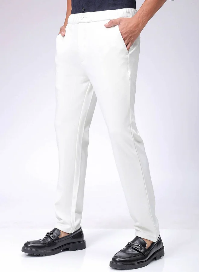 The Indian Garage Co The Indian Garage Co Men White Slim Fit Textured Knit Trousers