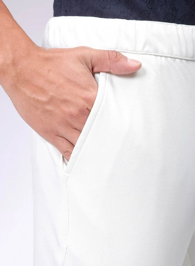 The Indian Garage Co The Indian Garage Co Men White Slim Fit Textured Knit Trousers