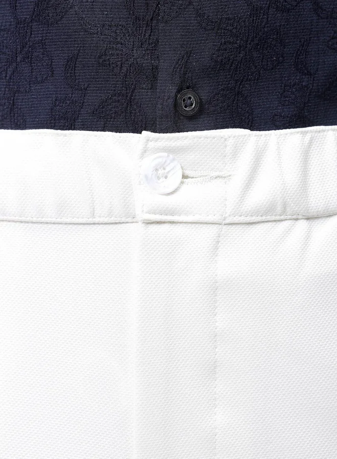 The Indian Garage Co The Indian Garage Co Men White Slim Fit Textured Knit Trousers