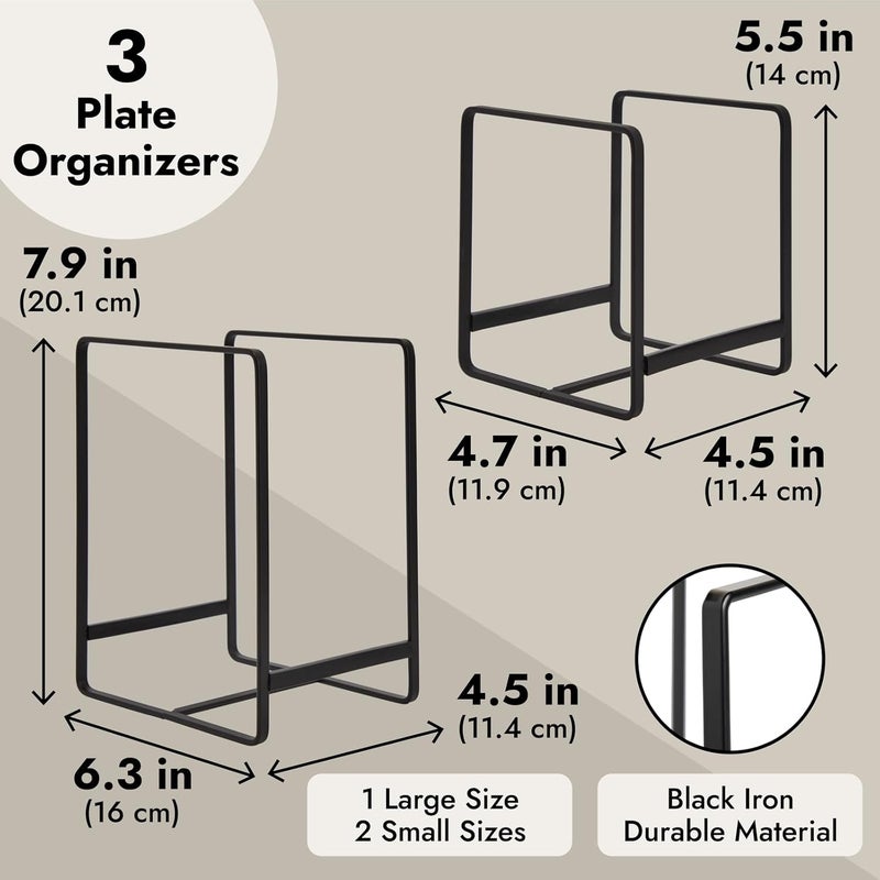 Juvale 3 Piece Plate Organizer for Kitchen Cabinet Shelf 2 Sizes for Pots Pans Cutting Boards Black - Image 4
