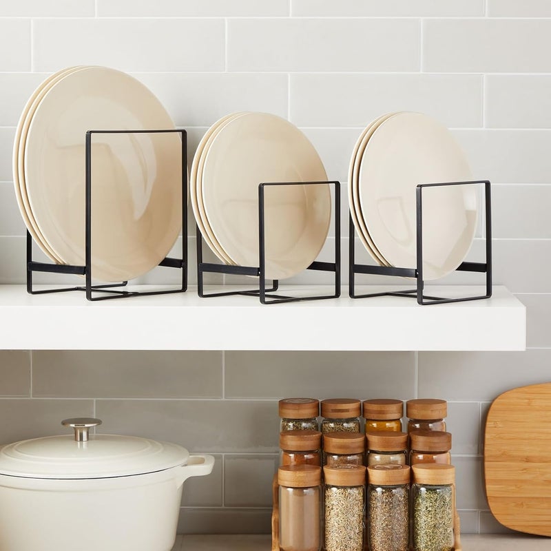 Juvale 3 Piece Plate Organizer for Kitchen Cabinet Shelf 2 Sizes for Pots Pans Cutting Boards Black - Image 2