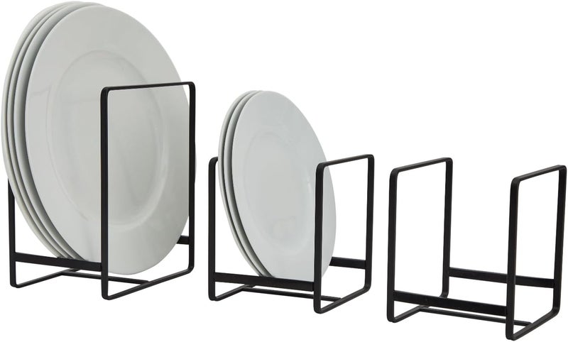 Juvale 3 Piece Plate Organizer for Kitchen Cabinet Shelf 2 Sizes for Pots Pans Cutting Boards Black - Image 1