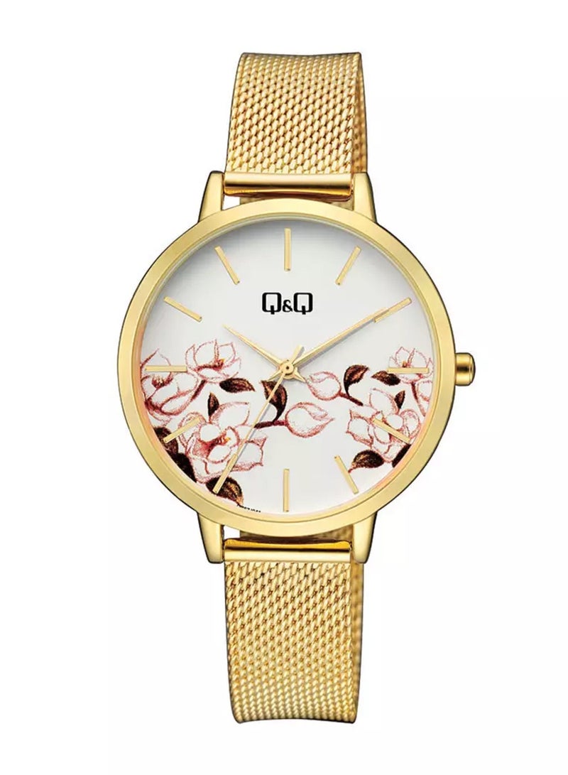 Q&Q Watch for Women, Quartz Movement, Analog Display, Gold Stainless Steel Strap-hQQ735