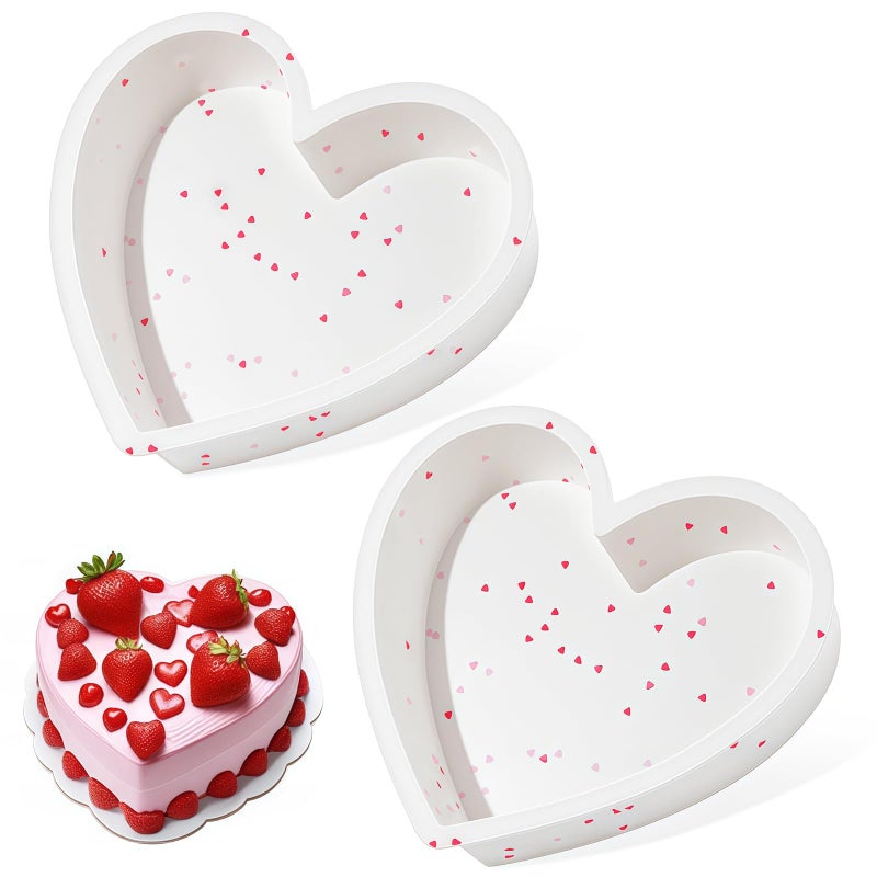 SJ 2P Silicone Heart Shaped Cake Pans, 10 Inch Nonstick Cake Pan, BPA Free Silicone Heart Cake Baking Mold for Oven Dishwasher Safe-Heartdot - Image 1