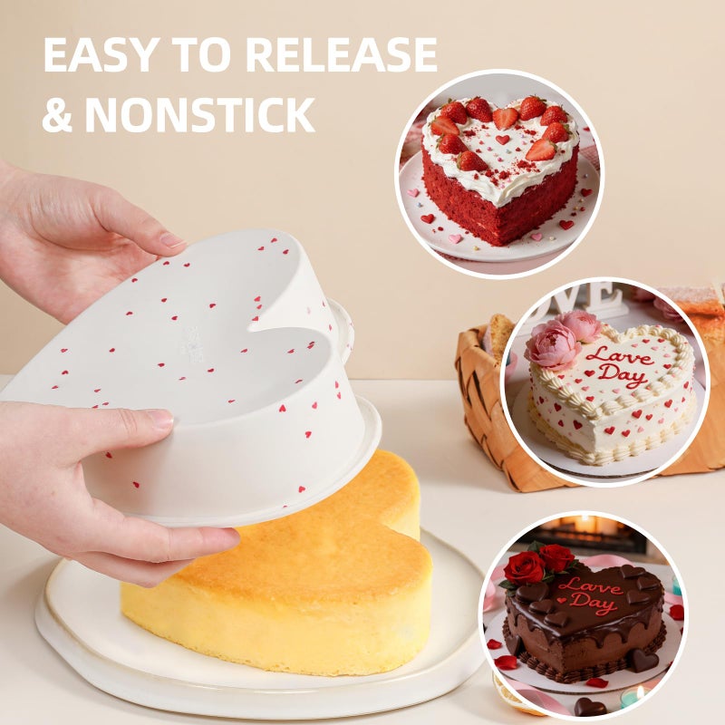 SJ 2P Silicone Heart Shaped Cake Pans, 10 Inch Nonstick Cake Pan, BPA Free Silicone Heart Cake Baking Mold for Oven Dishwasher Safe-Heartdot - Image 3