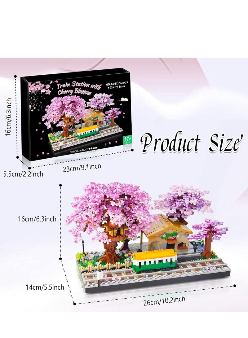 KASTWAVE Mini Cherry Blossom Train Station Building Blocks Set, Sakura Botanical Collection Building Set for Adults, 14+ Teens, Home Decor Accessories, 3668 Pcs - Image 5