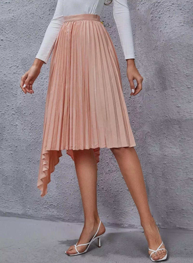 Solid Hanky Hem Pleated Skirt - Image 5