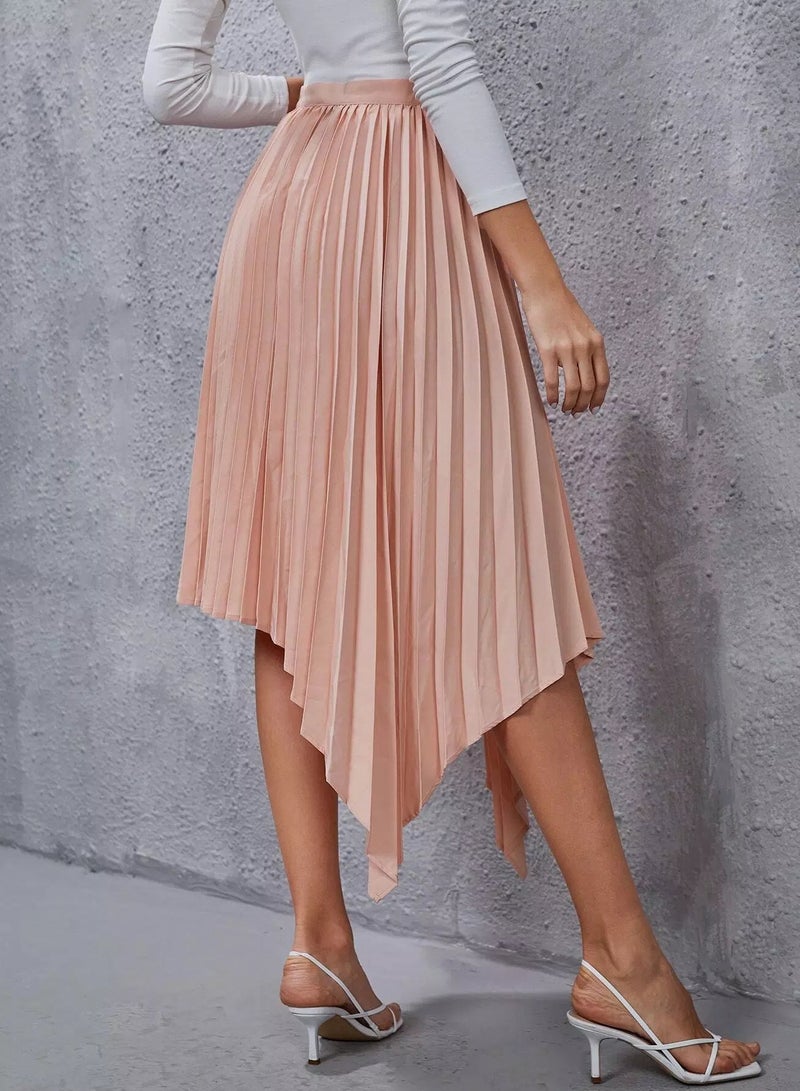 Solid Hanky Hem Pleated Skirt - Image 2