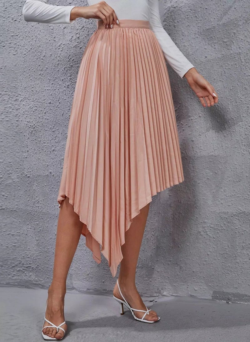 Solid Hanky Hem Pleated Skirt - Image 4