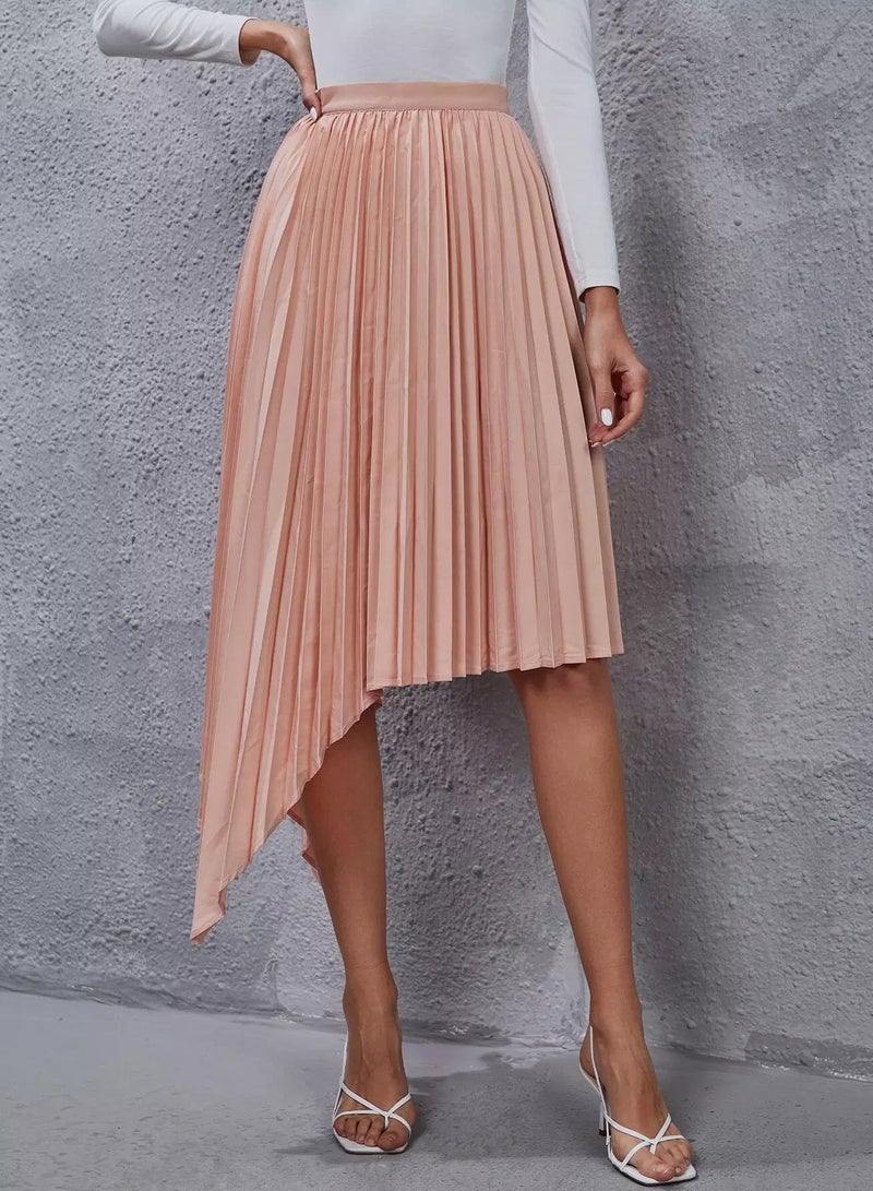 Solid Hanky Hem Pleated Skirt - Image 3