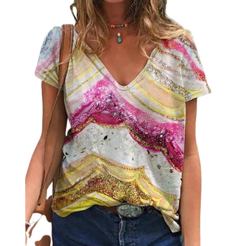 2021 New Summer Popular Floral Printing T-Shirt Women'S Short Sleeve V-Neck T-Shirt - Image 4
