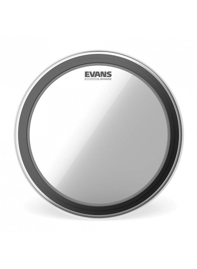 EVANS Evans EMAD2 Clear Bass Drum Head, 20 Externally Mounted Adjustable Damping System Allows Player to Adjust Attack and Focus 2 Foam Damping Rings for Sound Options - Versatile for All Music Genres  - Image 1