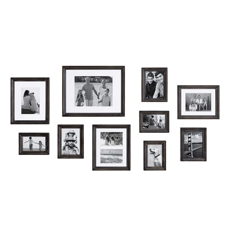 Kate and Laurel Kate and Laurel Bordeaux Gallery Wall Frame Kit Set of 10 with Assorted Size Frames in Distressed Black Finish 