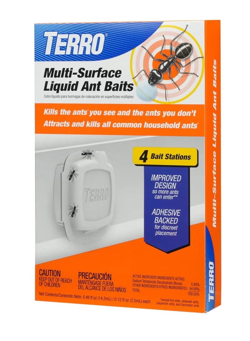TERRO T334B Indoor Multi-Surface Liquid Ant Bait and Ant Killer - 4 Discreet Ant Bait Stations - Kills Common Household Ants - Image 1