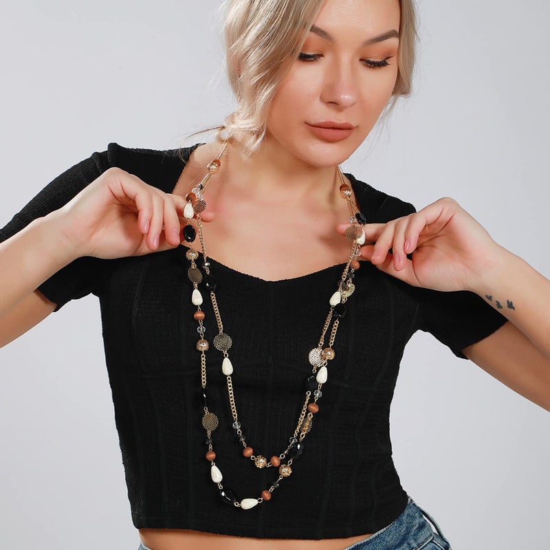 Bocar Long Necklaces for Women Trendy, Boho Layered Crystal Beaded Collar Necklaces for Women, Fashion Statement Necklaces Jewelry (NK-10084-Red) - Image 4