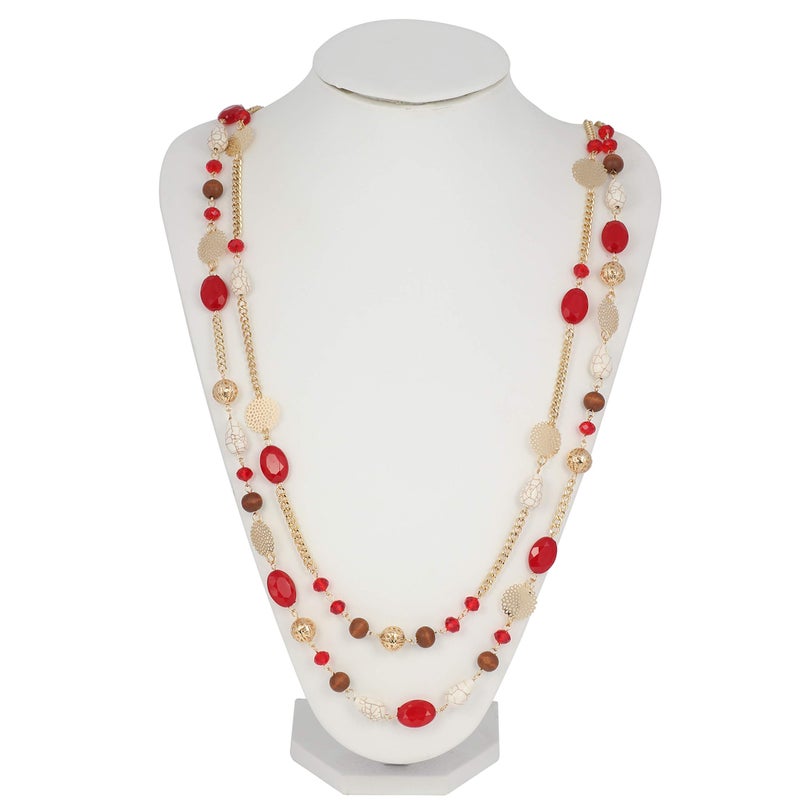 Bocar Long Necklaces for Women Trendy, Boho Layered Crystal Beaded Collar Necklaces for Women, Fashion Statement Necklaces Jewelry (NK-10084-Red) - Image 3