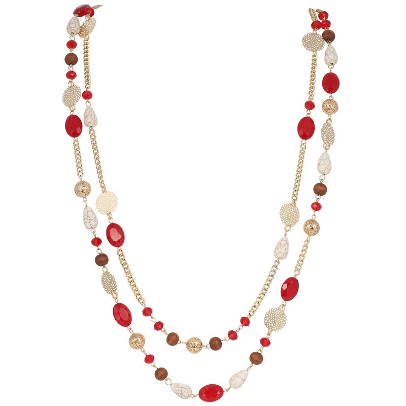 Bocar Long Necklaces for Women Trendy, Boho Layered Crystal Beaded Collar Necklaces for Women, Fashion Statement Necklaces Jewelry (NK-10084-Red) - Image 1