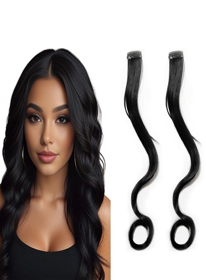 BLUSHIA 2Pcs Wavy Side Bang Clip in Bangs Synthetic Hair Side Covers Wave Fringe Hair Extensions for Women (Black) - Image 1