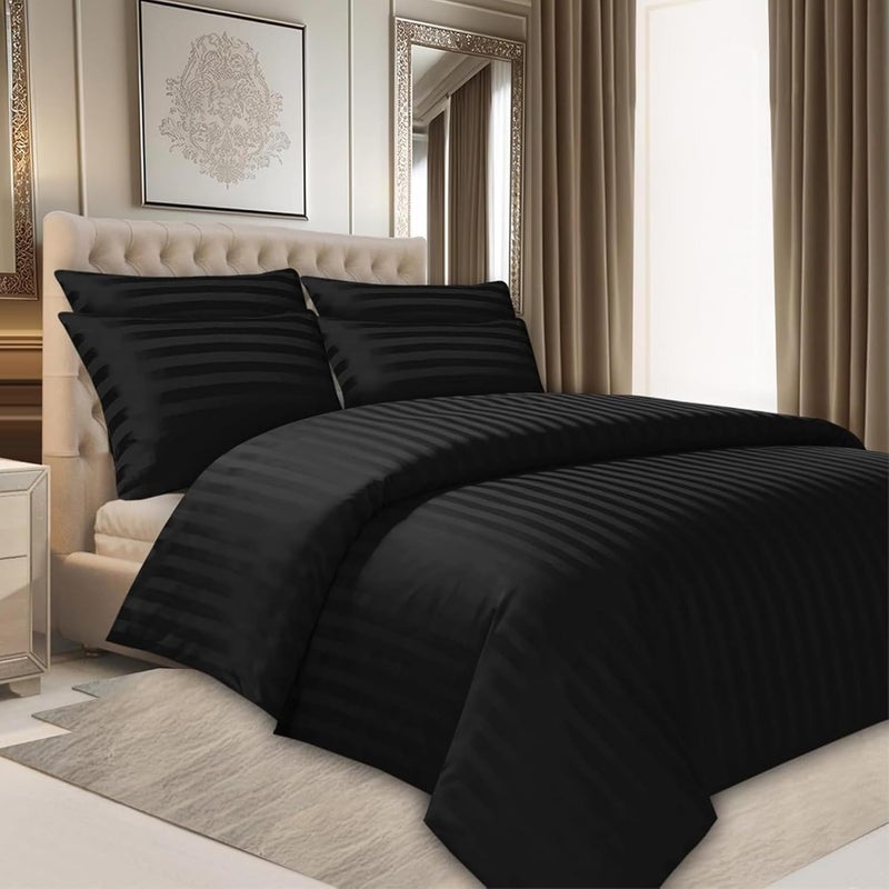 FOAM CRAFT Stripe 3-Piece Duvet Cover Set - 100% Cotton, Black, King Size - Image 1