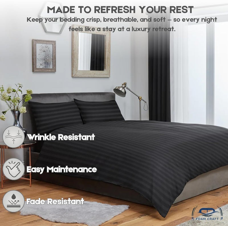 FOAM CRAFT Stripe 3-Piece Duvet Cover Set - 100% Cotton, Black, King Size - Image 4