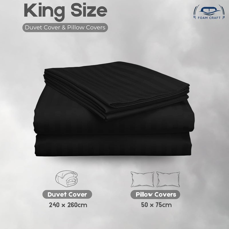 FOAM CRAFT Stripe 3-Piece Duvet Cover Set - 100% Cotton, Black, King Size - Image 2