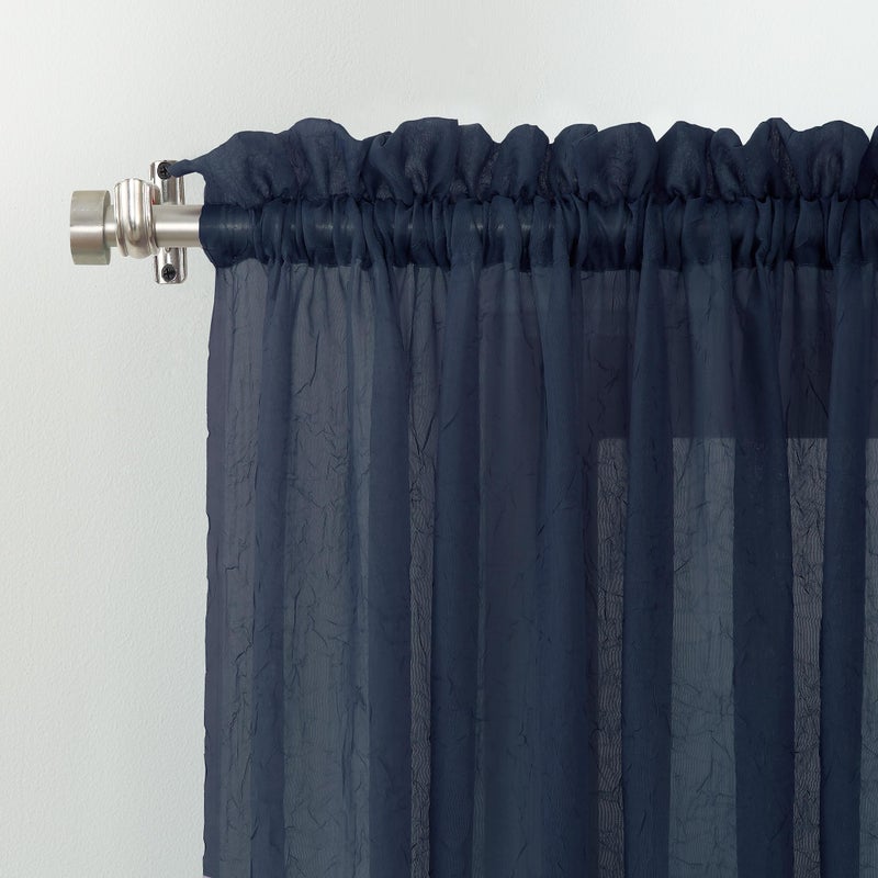 No. 918 Erica Crushed Sheer Voile Rod Pocket Curtain Panel, 51" x 63", Navy Blue - Image 2