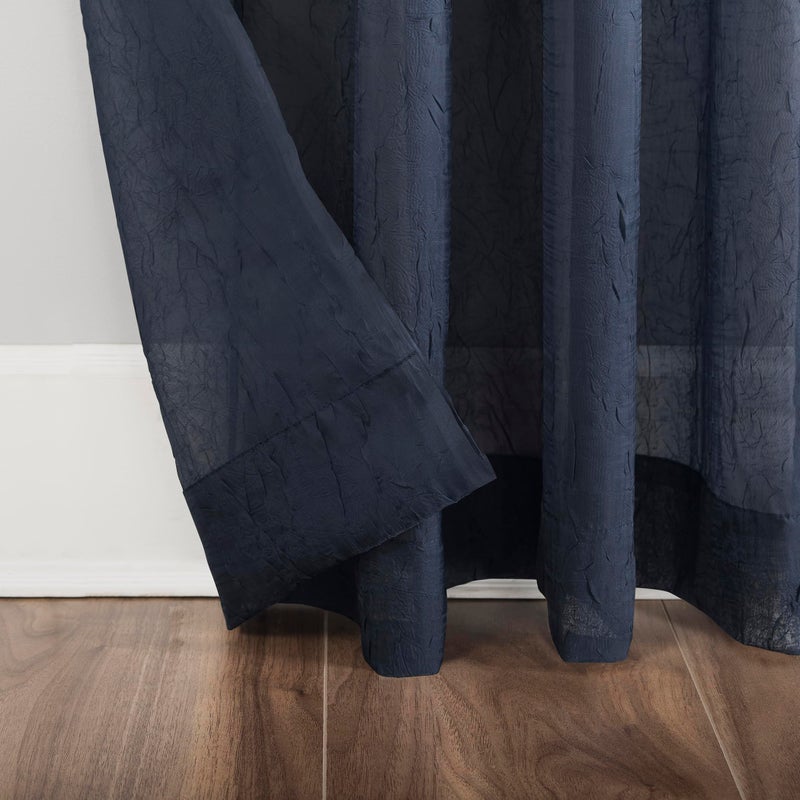 No. 918 Erica Crushed Sheer Voile Rod Pocket Curtain Panel, 51" x 63", Navy Blue - Image 4