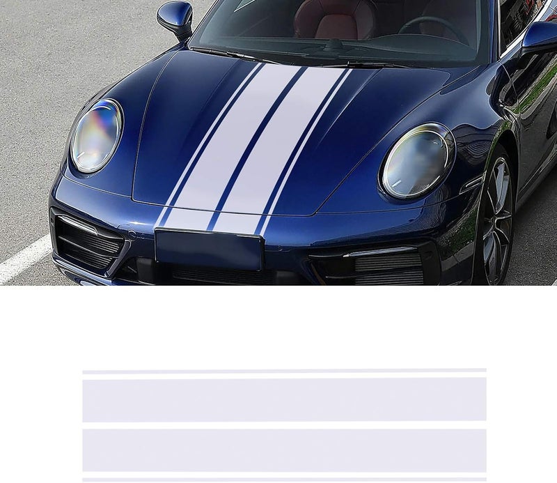 LANZMYAN Car Hood Decal Sticker - Universal Auto Racing Body Stripe Vinyl in White - Image 1