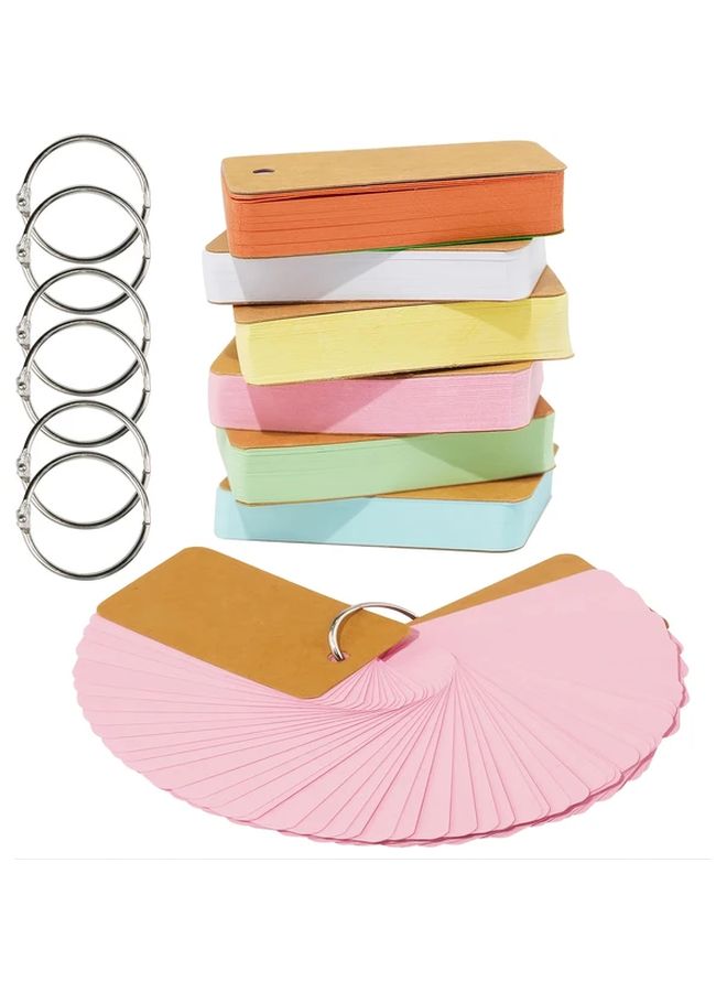 6 Pack Colored Flash Cards with Binder Rings 300 Sheets A2 Size Blank Notecards for Students Teachers DIY Greeting Cards Language Learning Spanish English Vocabulary Multicolor Study Sets - Image 1