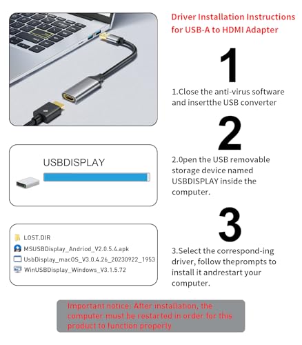 Reborn USB to HDMI Adapter, 1080P@60Hz USB 3.0 Male to HDMI Female Multi-Display Cable Converter Suitable for Macos Windows 7/8/10/11 - Driver Installation is Required - Image 3