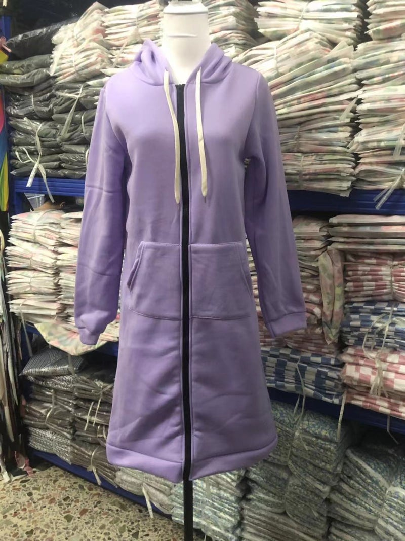2021 Autumn Winter Brushed Fleece Hoodie Cardigan Light purple 