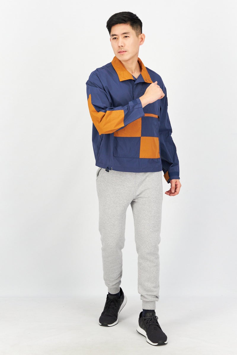 Aigle Men High Neck Long Sleeve Colorblock Windbreaker Jacket, Navy - Image 3