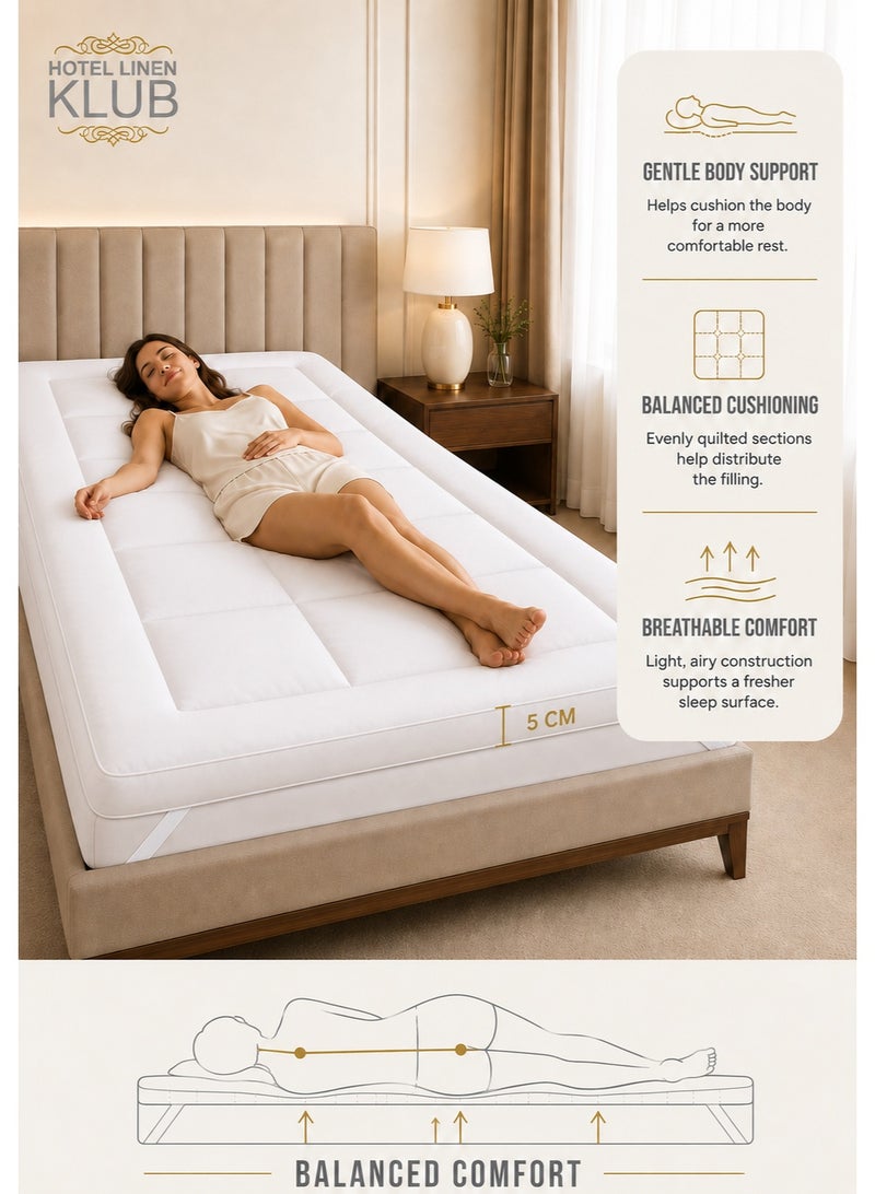 Hotel Linen Klub Queen Mattress Topper- 160x200+5cm -600GSM Extra Thick and Soft Fibersheet, Supersoft Brushed Fabric with 4-Side Elastic Bands for Secure Fit - Image 3