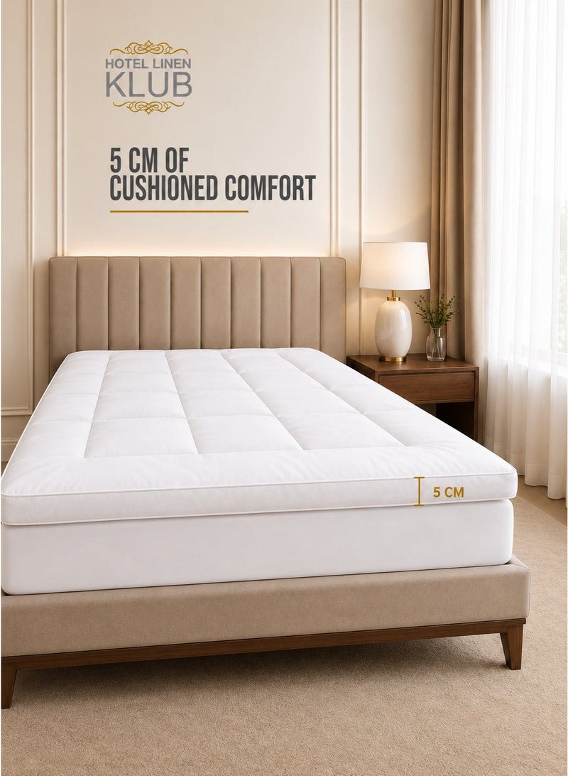 Hotel Linen Klub Queen Mattress Topper- 160x200+5cm -600GSM Extra Thick and Soft Fibersheet, Supersoft Brushed Fabric with 4-Side Elastic Bands for Secure Fit - Image 2