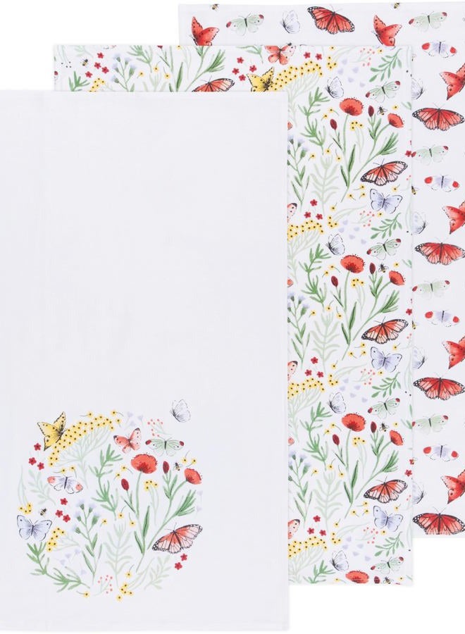 Now Designs Kitchen Towels Set/3 Assorted, Morning Meadow Butterfly, W20 x L30in, Absorbent Dish Cloths - Image 1