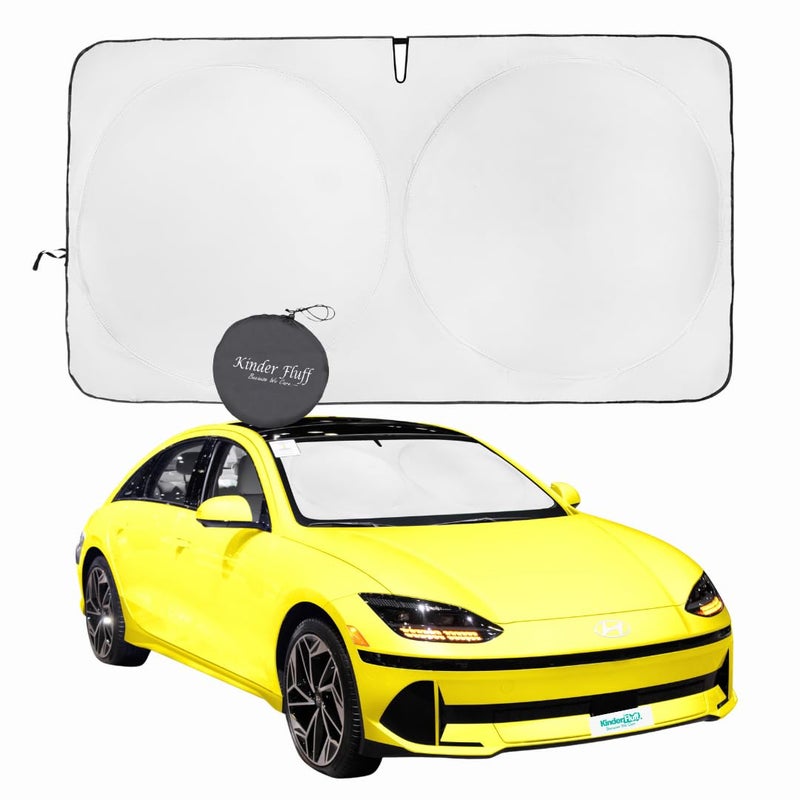 kinder Fluff Patented Windshield Sunshade  Oxford Cloth Car Foldable Windshield Sun Cover  99 Certified UVR Block  Car Window Shade Interior Accessories  Thicker Sun Shades  Heat  M 61x32in