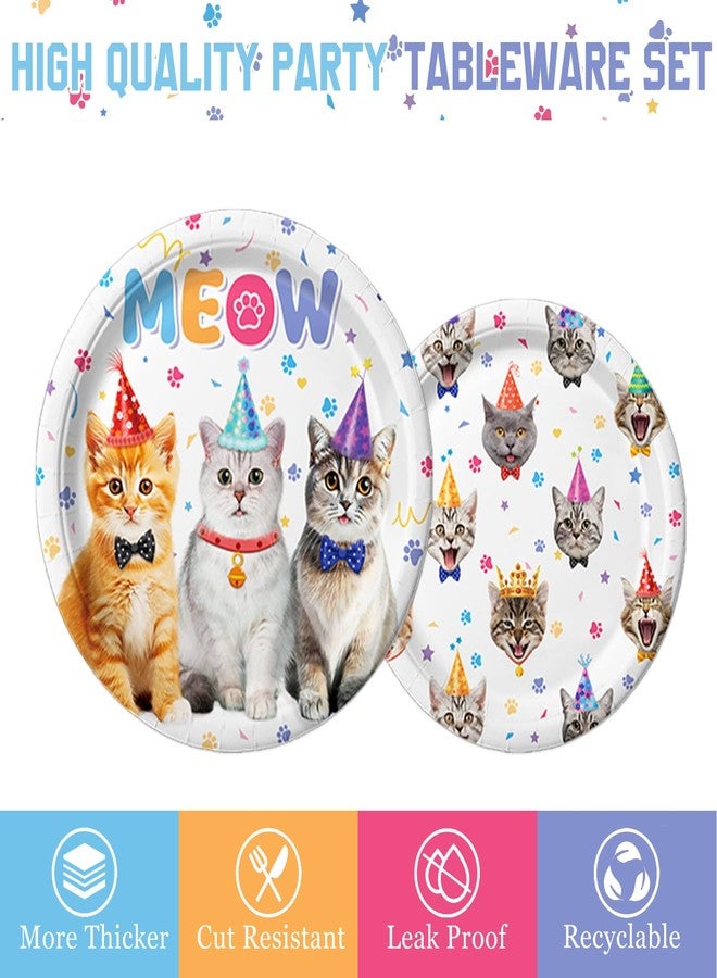 QIYANPAX 170PCS Cat Birthday Decorations Cat Birthday Party Supplies - Includes Plates, Napkins, Cups, Cutlery, Banner, Hanging Swirl for Cat Birthday Party Decorations, Serves 24 - Image 3