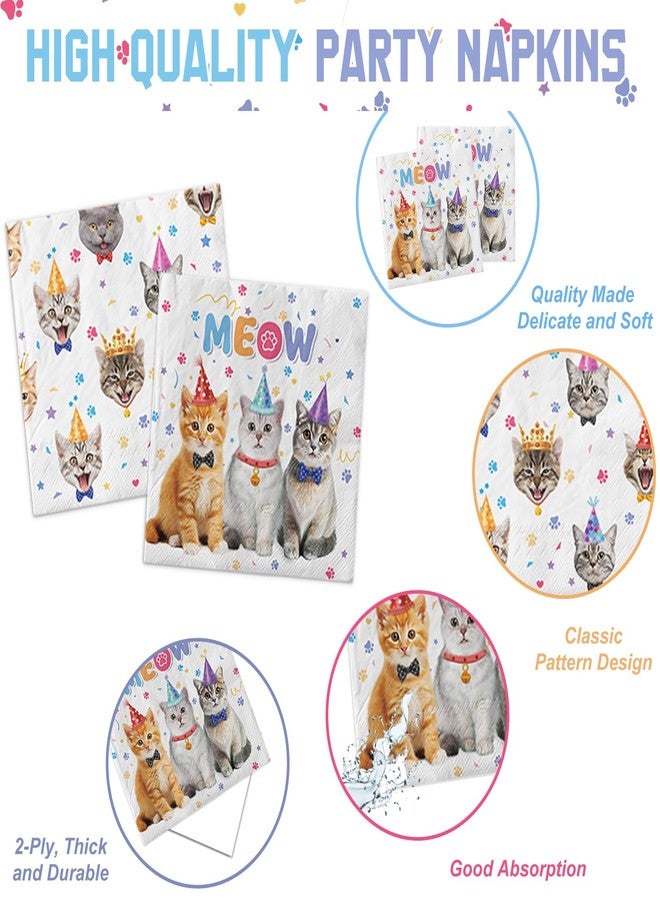 QIYANPAX 170PCS Cat Birthday Decorations Cat Birthday Party Supplies - Includes Plates, Napkins, Cups, Cutlery, Banner, Hanging Swirl for Cat Birthday Party Decorations, Serves 24 - Image 4