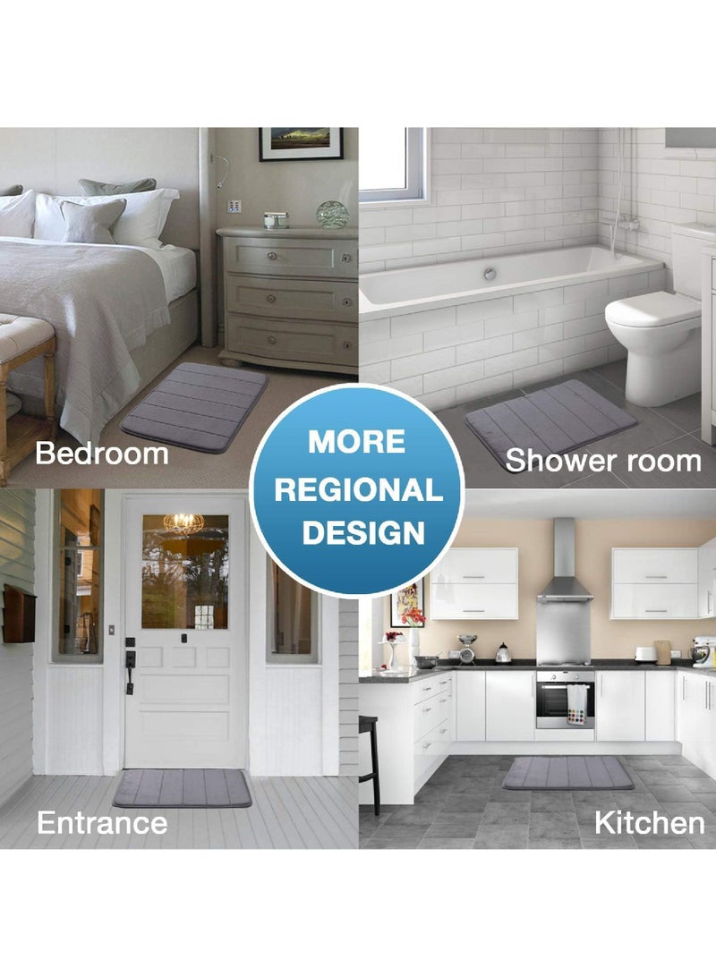 روك بو سجادة حمام من إسفنج الذاكرة (عبوة من قطعتين) ظهر غير قابل للانزلاق مقاس 40 × 60 سم صوف ناعم عالي الامتصاص سجادة حمام من الألياف الدقيقة فائقة النعومة مستطيلة الشكل سهلة التنظيف - Image 5