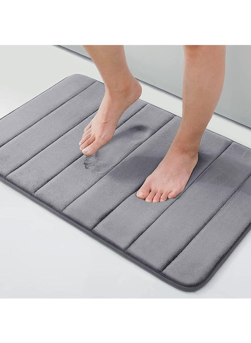 روك بو سجادة حمام من إسفنج الذاكرة (عبوة من قطعتين) ظهر غير قابل للانزلاق مقاس 40 × 60 سم صوف ناعم عالي الامتصاص سجادة حمام من الألياف الدقيقة فائقة النعومة مستطيلة الشكل سهلة التنظيف - Image 2