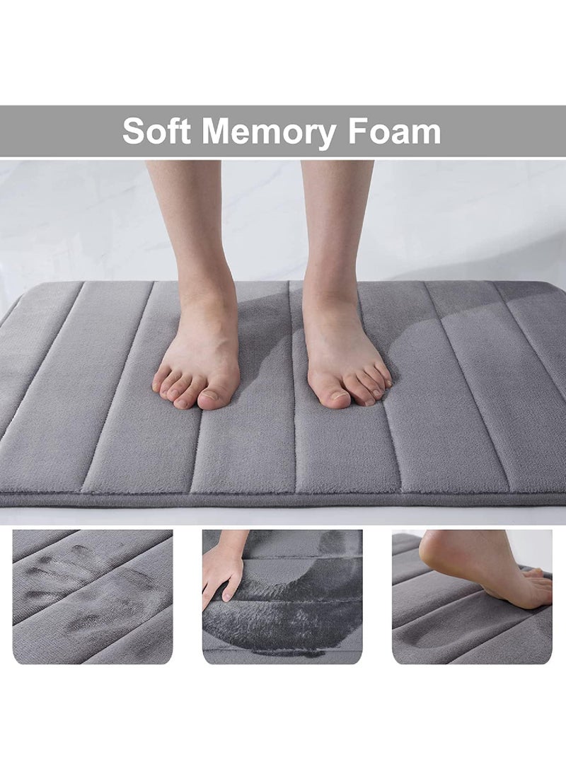 روك بو سجادة حمام من إسفنج الذاكرة (عبوة من قطعتين) ظهر غير قابل للانزلاق مقاس 40 × 60 سم صوف ناعم عالي الامتصاص سجادة حمام من الألياف الدقيقة فائقة النعومة مستطيلة الشكل سهلة التنظيف - Image 4