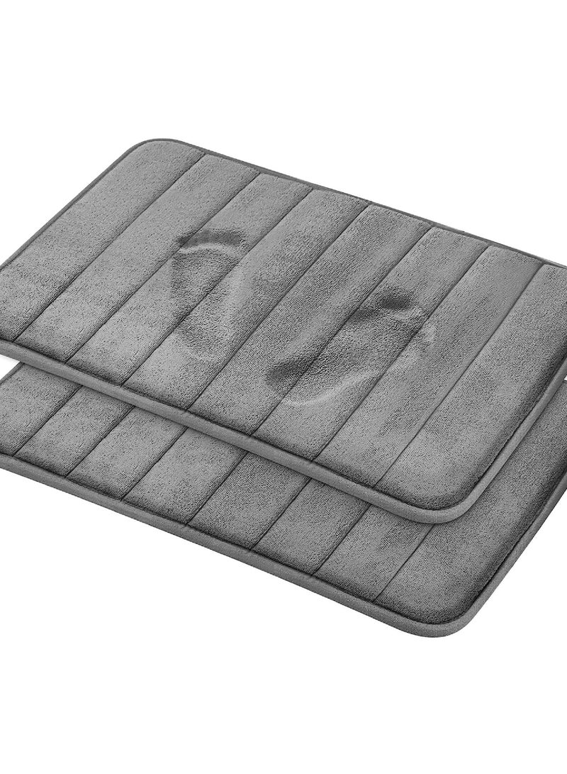 روك بو سجادة حمام من إسفنج الذاكرة (عبوة من قطعتين) ظهر غير قابل للانزلاق مقاس 40 × 60 سم صوف ناعم عالي الامتصاص سجادة حمام من الألياف الدقيقة فائقة النعومة مستطيلة الشكل سهلة التنظيف - Image 1