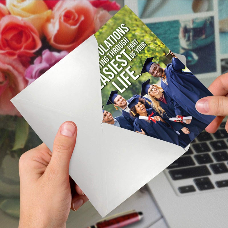 NobleWorks - 1 Funny Graduation Greeting Card - Congrats for Graduate, Notecard Stationery for School, College - Easiest Part of Life C6763GDG - Image 5