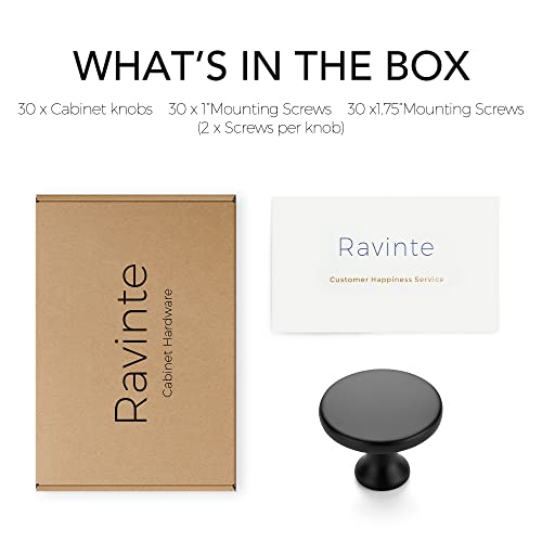 Ravinte 30 Pack 1-1/4 Inch Matte Black Round Kitchen Cabinet Knobs,Zinc Solid Drawer Pulls,Cabinet Handles for Cupboard, Dresser, Closet and Bathroom, Modern Cabinet Hardware for Cabinets - Image 5