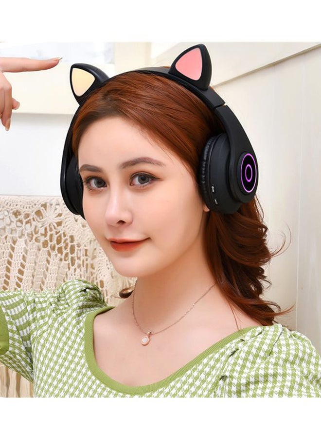 Cat Ear Bluetooth Luminous Headphones Black/Blue - Image 2